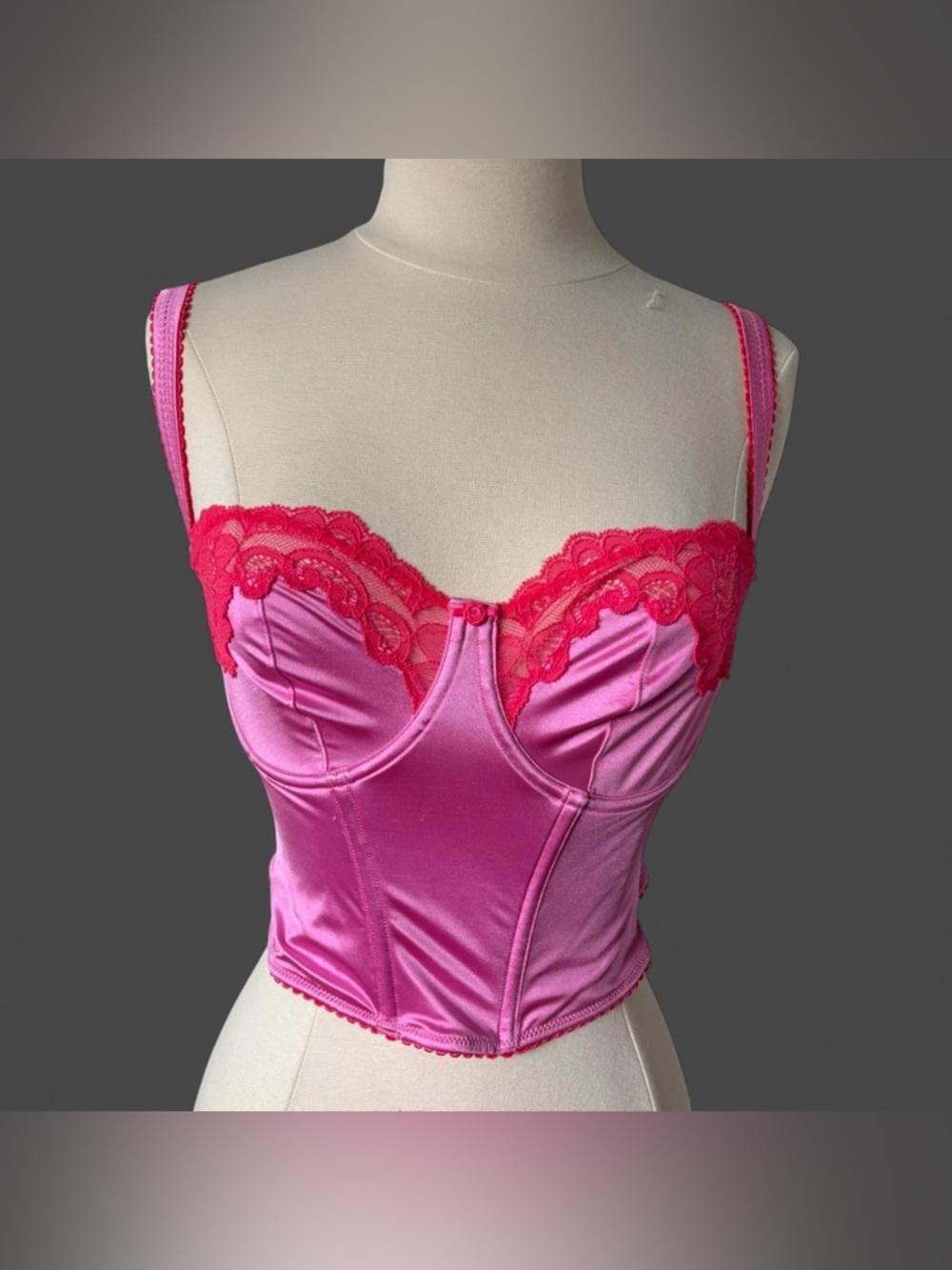 Skims Pink corset top with lace trim and adjustable straps size: S #corsetry